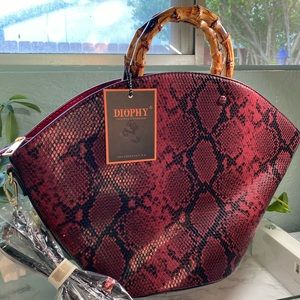 Diophy Red Vegan Snake Skin Purse
